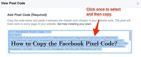 how to Copy the facebook pixel code
